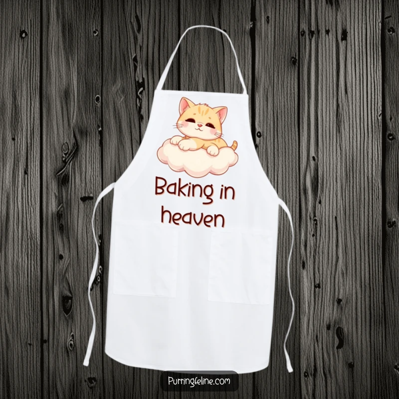 Funny Apron shows a relaxed cat cub stretched on a sunny cloud, adding humor and bliss to kitchen tasks.