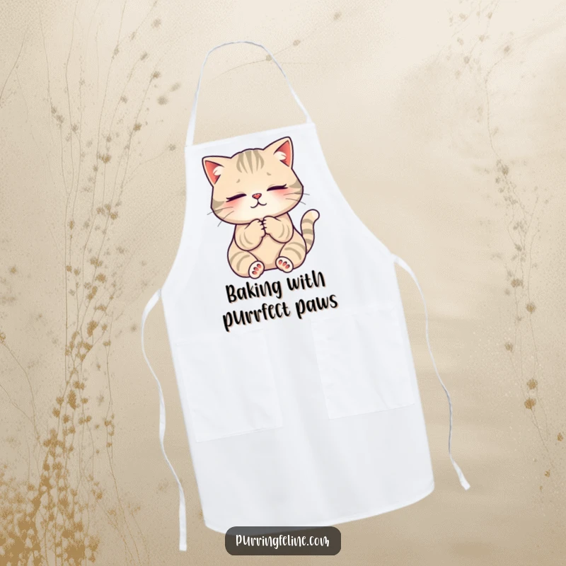 Funny Apron: A contented cat kneading its paws while looking serene, adding a playful touch to kitchen tasks.