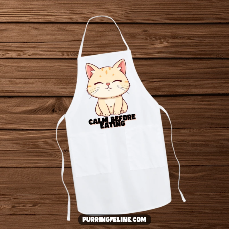 Funny Apron featuring a serene cat with a subtle smile, perfect for a peaceful and humorous cooking experience.