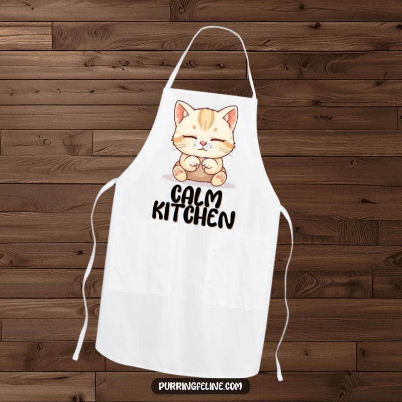 Funny Cat Apron: A calm cat cub with paws tucked neatly, a serene and practical apron for kitchen tranquility.