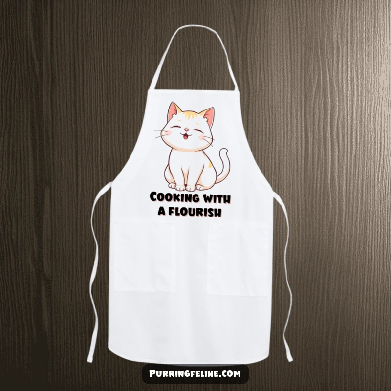 Funny Purring Cat Apron: A charming apron featuring a purring cat whose tail is gently swaying in contentment.