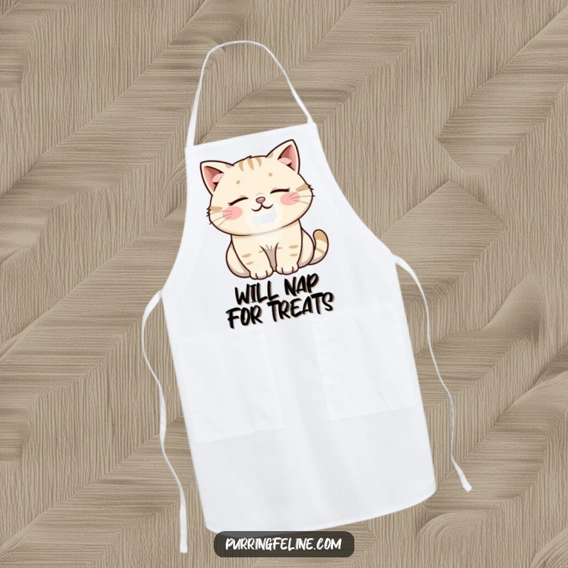 Funny Cat Apron: A tranquil cat enjoying a soft, happy rumble while cooking. A fun and functional kitchen accessory.