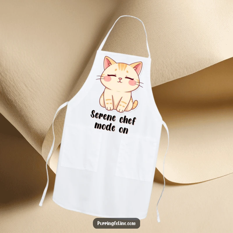 Funny cat apron, cat with closed eyes emitting calm, humorous kitchen wear, a great funny gift.