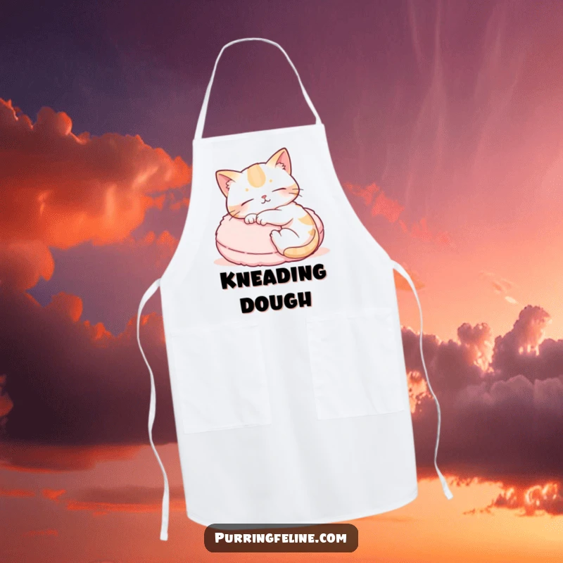 Funny kitchen apron featuring a cat's paws kneading a cushion, adding a humorous and comforting touch to cooking or baking.