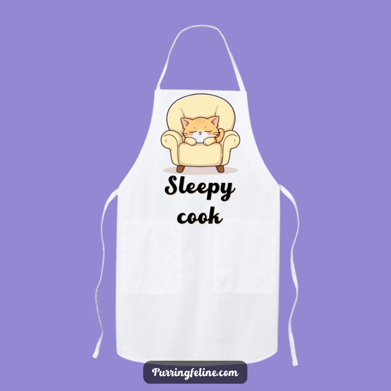 Funny Kitchen Apron: Sleepy Cat Armchair Design, Humorous Gift