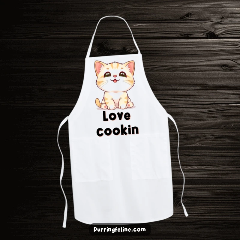 Funny Cat Apron: A delighted cat cub looking up with adoration, a charming and practical apron for kitchen fun.