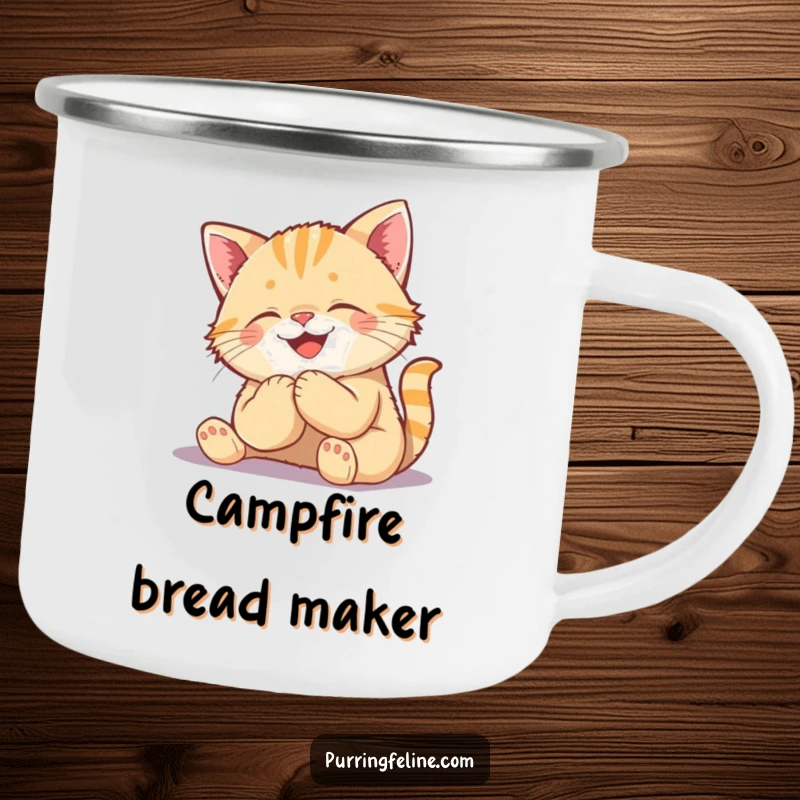 Funny Kneading Cat Cub Camping Mug - a joyful kitten making biscuits on a sturdy mug, ideal for happy outdoor moments.