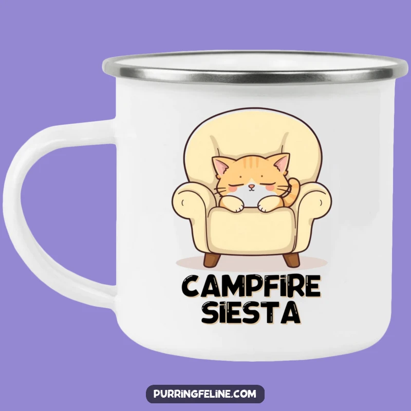 Funny Enamel Camping Mug: Sleepy Cat Nap Design, Outdoorsy Gift