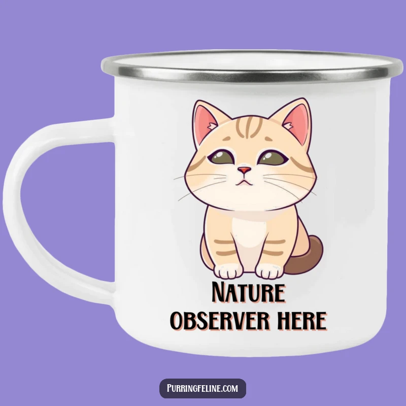 Tranquil Cat Observer Camping Mug - Funny Gift for Peaceful Adventures