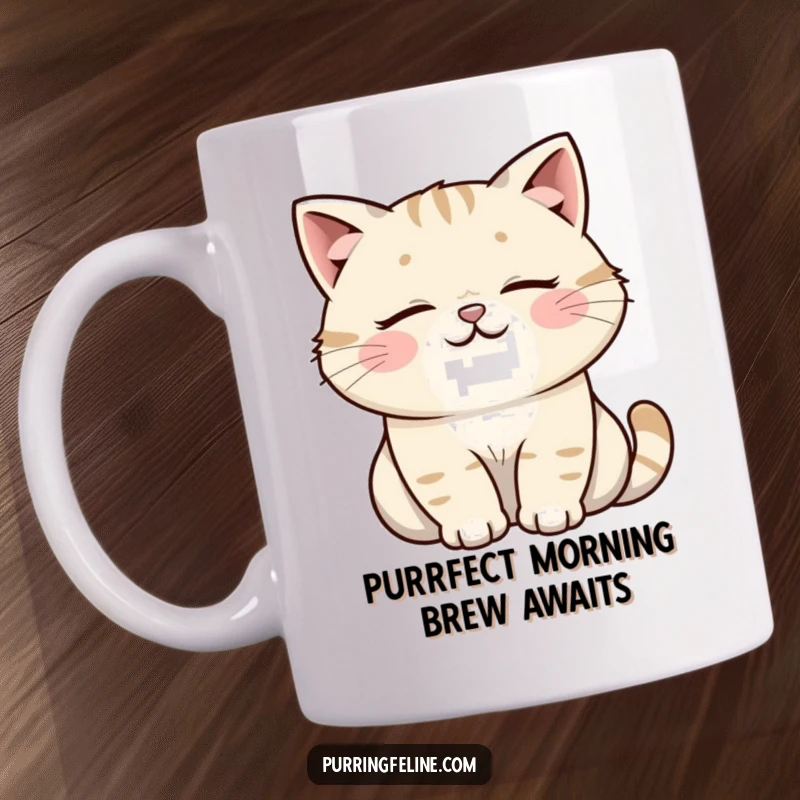 Funny Cat Mug: A tranquil cat with a soft, happy rumble, looking incredibly peaceful and content. Perfect gift for cat lovers.