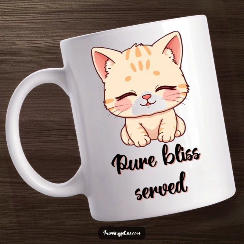 Funny Mug shows a content cat cub with closed eyes and a serene, peaceful smile, embodying ultimate feline relaxation.