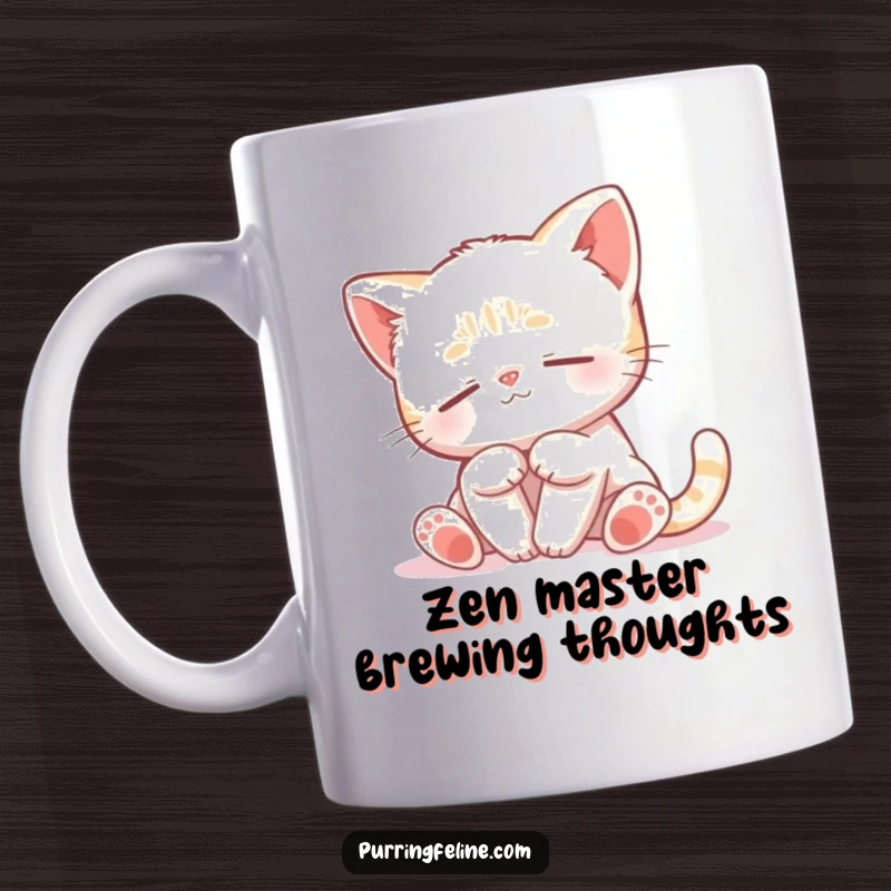 Funny Peaceful Cat Cub Mug - a serene kitten swaying gently, embodying calm and peaceful vibes for your daily brew.