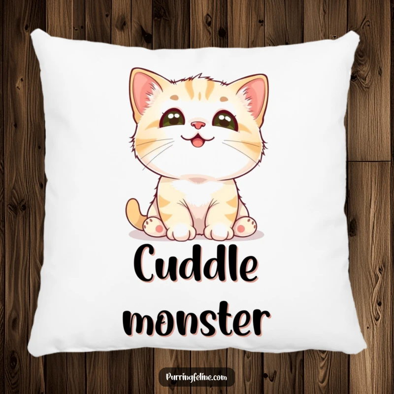 Funny Cat Pillow: A small, cute cat cub with adoring eyes gazes upwards, a soft and heartwarming decorative pillow.