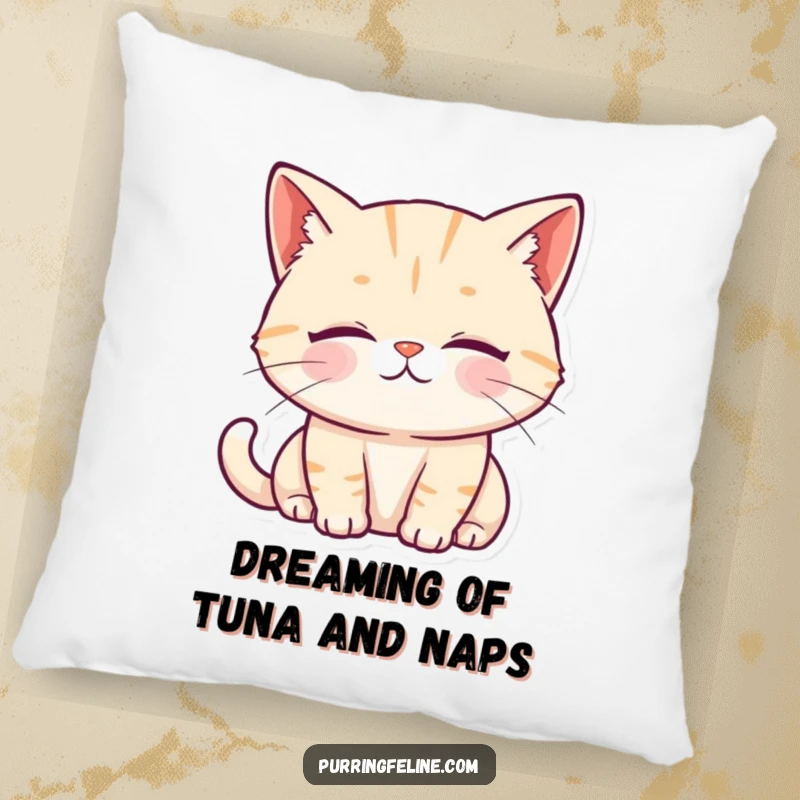 Funny Pillow featuring a purring cat with a serene face and soft, gentle eyes, perfect for decor.