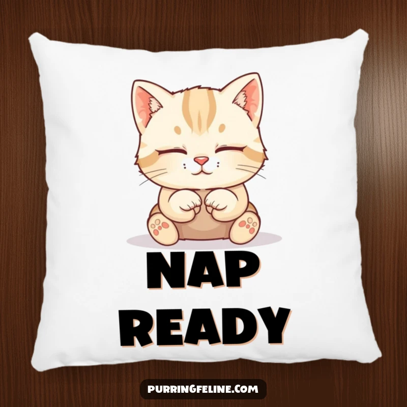 Funny Cat Pillow: A serene cat cub sits with paws tucked neatly, a soft and calming decorative pillow.