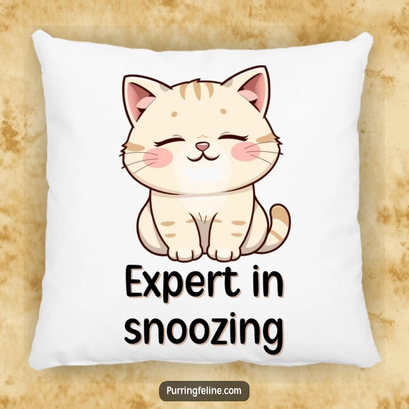 Funny Cat Pillow: A tranquil cat with a soft, happy rumble, offering cozy comfort. A funny decorative item.