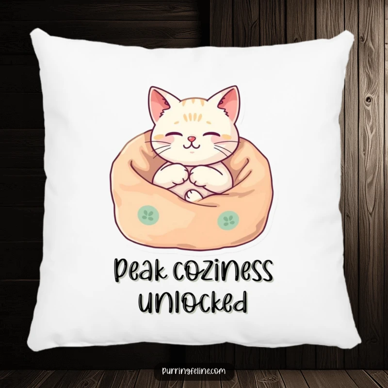 Funny Pillow featuring a cat nestled in a cozy blanket, its body vibrating harmoniously, offering ultimate comfort and peaceful vibes.