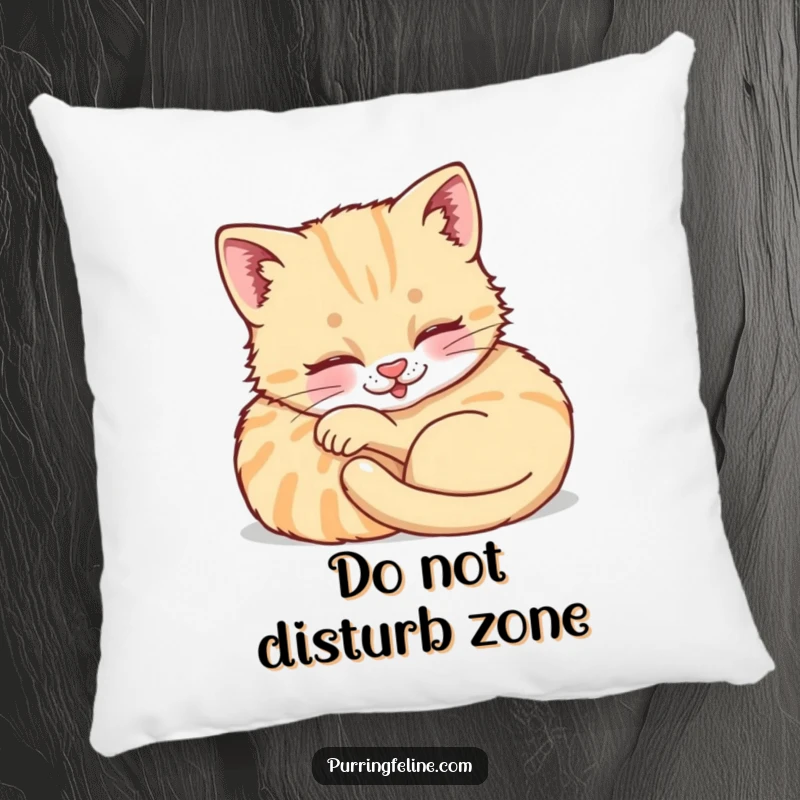 Funny Purring Cat Cub Pillow - a huggable cushion with a deeply relaxed kitten, embodying cozy, humorous delight.