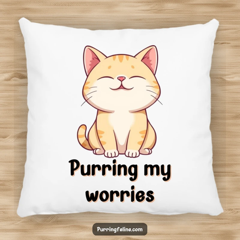 Funny Pillow showcasing a purring cat with eyes closed and a relaxed posture, offering humorous tranquility.