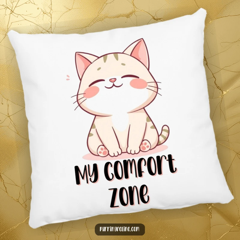 Funny cat pillow depicting a happy cat letting out a gentle sigh, offering comfort and a humorous touch.