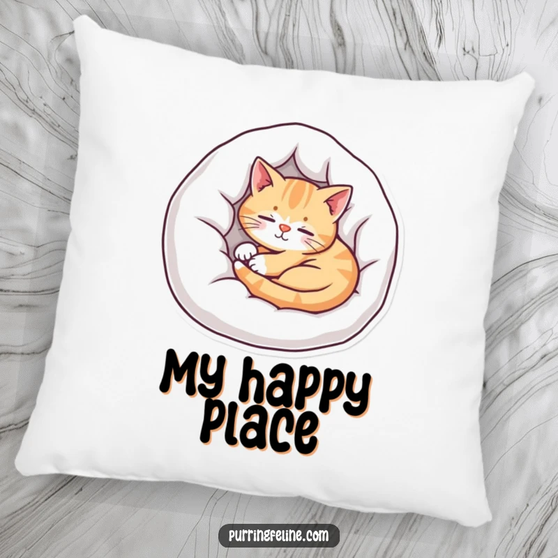 Funny cat pillow showcasing a peaceful cat nestled deeply in a cozy bed, offering comfort and a touch of humor.