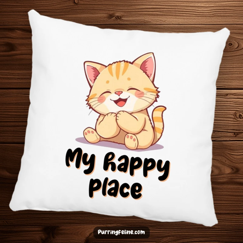 Funny Kneading Cat Cub Pillow - a soft cushion depicting an ecstatic kitten making biscuits, bringing cozy, humorous joy.