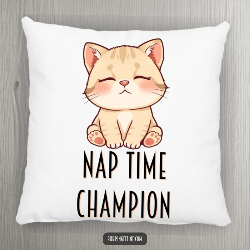 Funny Pillow featuring a contented cat cub murmuring softly, providing cozy comfort and a humorous touch to any seating area.