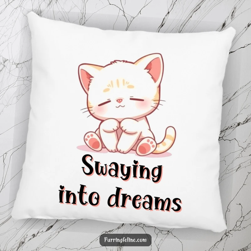 Funny Peaceful Cat Cub Pillow - a huggable cushion with a gently swaying kitten, embodying serene comfort and humorous charm.
