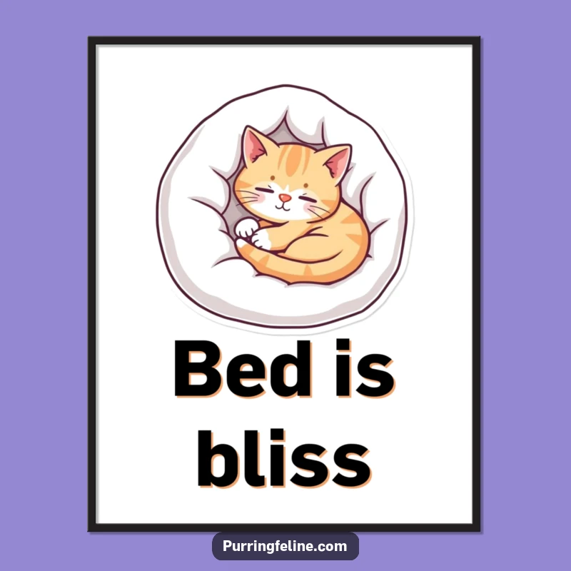 Contented Cat Bed Digital Art - Instant Funny Download for Cozy Vibes
