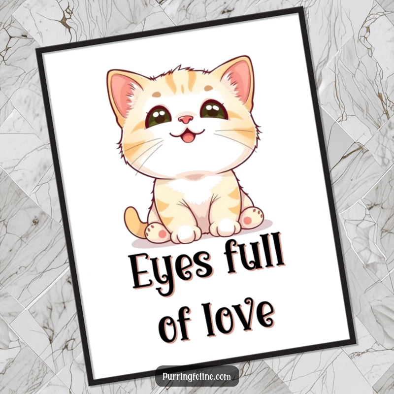 Funny Cat Digital Art: A cute cat cub looks up with adoration, a heartwarming digital illustration perfect for printing and framing.