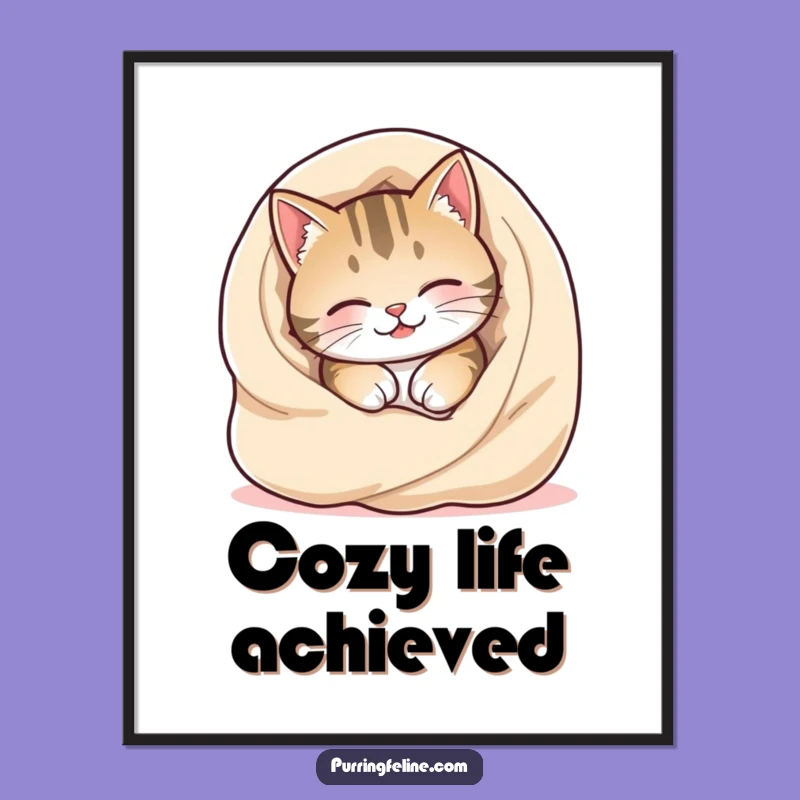 Funny Cozy Cat Digital Print: Instant Gift, Decorate with Feline Comfort