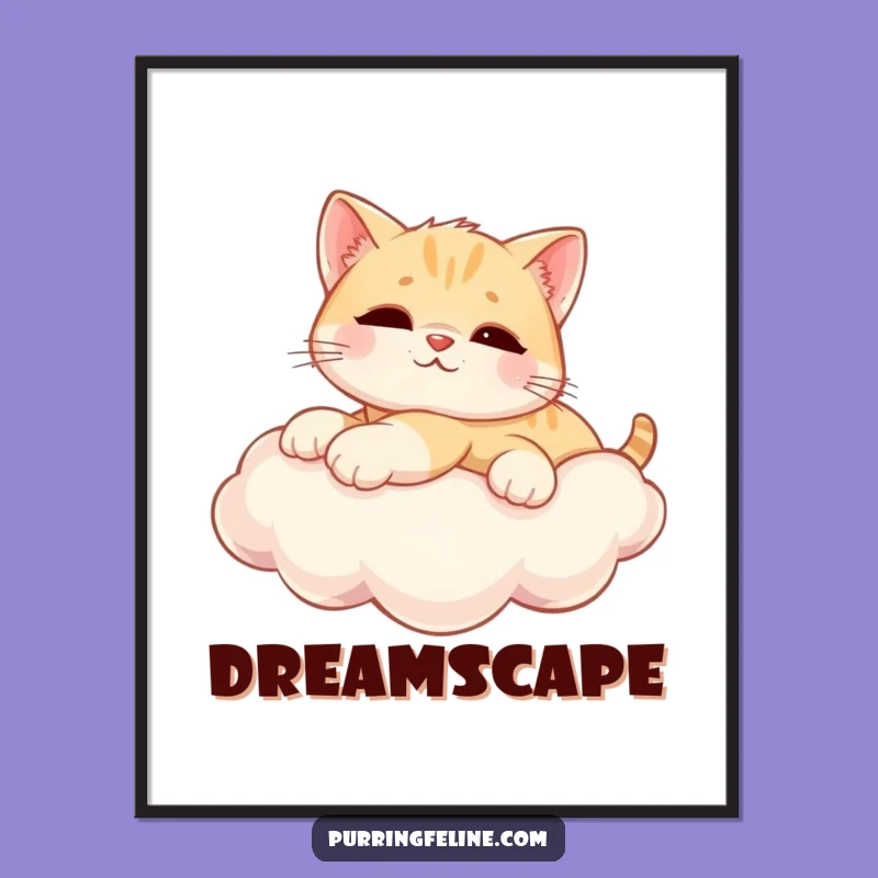 Funny Digital Art: Relaxed Cat Cub on Cloud - Instant Dreamy Decor!