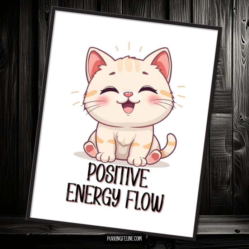 Funny Digital Art Print of a happy cat cub emitting gentle vibrations, offering instant, humorous wall decor filled with pure joy.