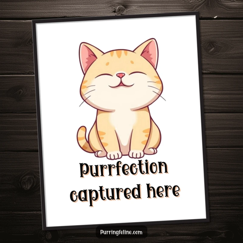 Funny Digital Art Print of a purring cat with closed eyes and a relaxed posture, bringing humorous tranquility to your decor.