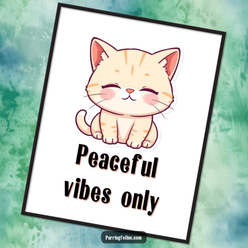 Funny Digital Art Print of a purring cat with a serene expression and incredibly soft, gentle eyes.