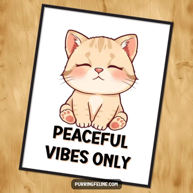 Funny Digital Art Print of a contented cat cub murmuring peacefully, offering instant, humorous wall decor for a serene atmosphere.