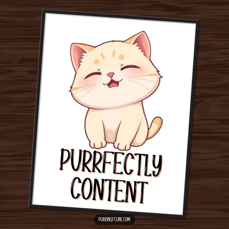 Funny cat digital art print showing a purring cat enjoying a gentle head scratch, evoking pure contentment and happiness.