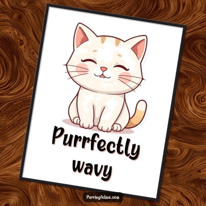 Funny Digital Art Print: A cat’s gentle purr creating a visual ripple effect, symbolizing calm and serenity.