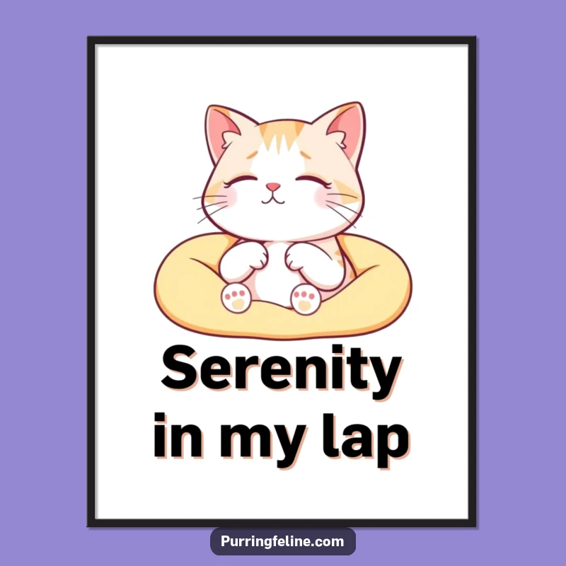 Funny Serene Cat Digital Art: Lap Purrs, Printable Cozy Decor