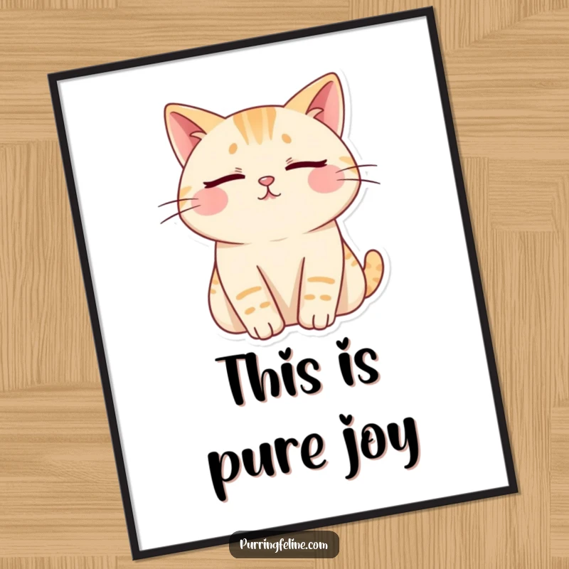 Funny cat digital art print, cat with eyes closed radiating contentment, humorous and serene artwork, perfect funny gift.