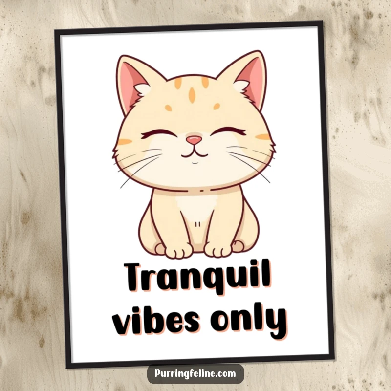 Funny Digital Art Print of a serene cat with a subtle smile, bringing humorous tranquility to your decor.