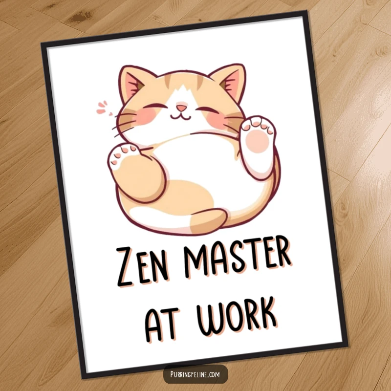 Funny Cat Kneading Digital Art Print of a cat on its back, paws kneading the air, conveying pure, happy relaxation.