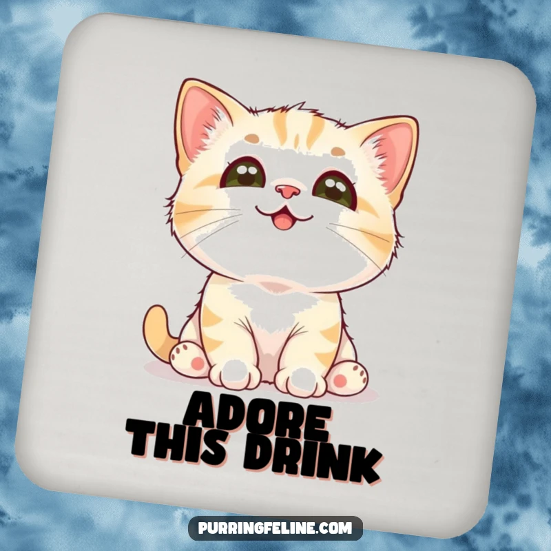 Funny Cat Coaster: A cute cat cub looks up with adoration, a charming and protective addition to any table surface.