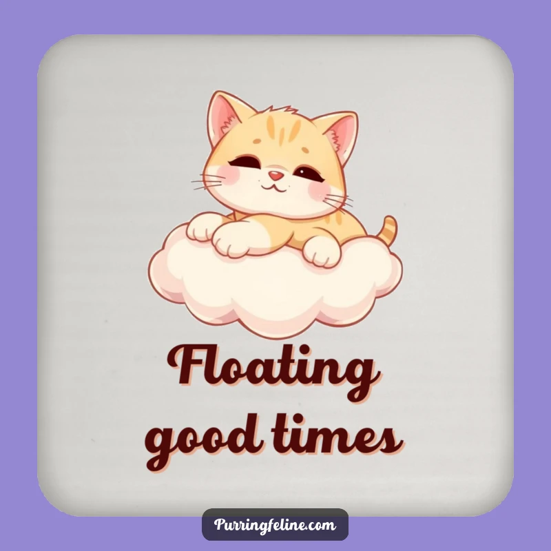 Funny Coaster: Relaxed Cat Cub on Cloud - Protect Surfaces with Dreams!