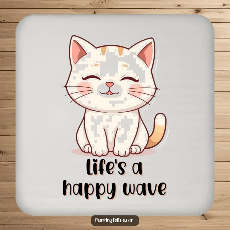 Funny Coaster: A gentle cat’s purr creating a visual ripple effect, protecting surfaces with serene charm.