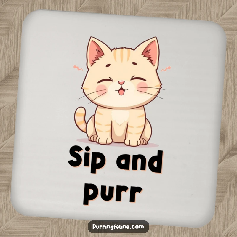 Funny Cat Drink Coaster: A coaster featuring a cat emitting a gentle rumble, its ears perked, safeguarding your table.