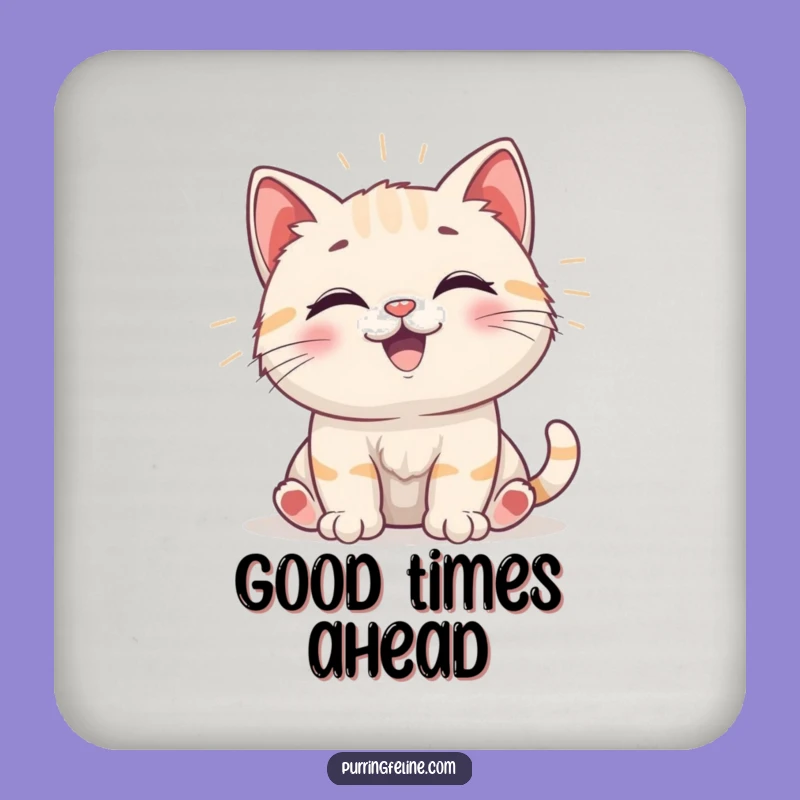 Funny Happy Cat Cub Vibrations Coaster - Protect Surfaces with Humor