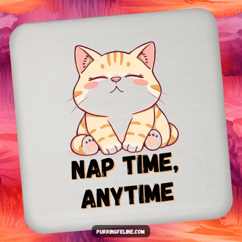 Funny Coaster featuring a comfortable cat with a low, contented rumble, protecting surfaces with adorable humor.