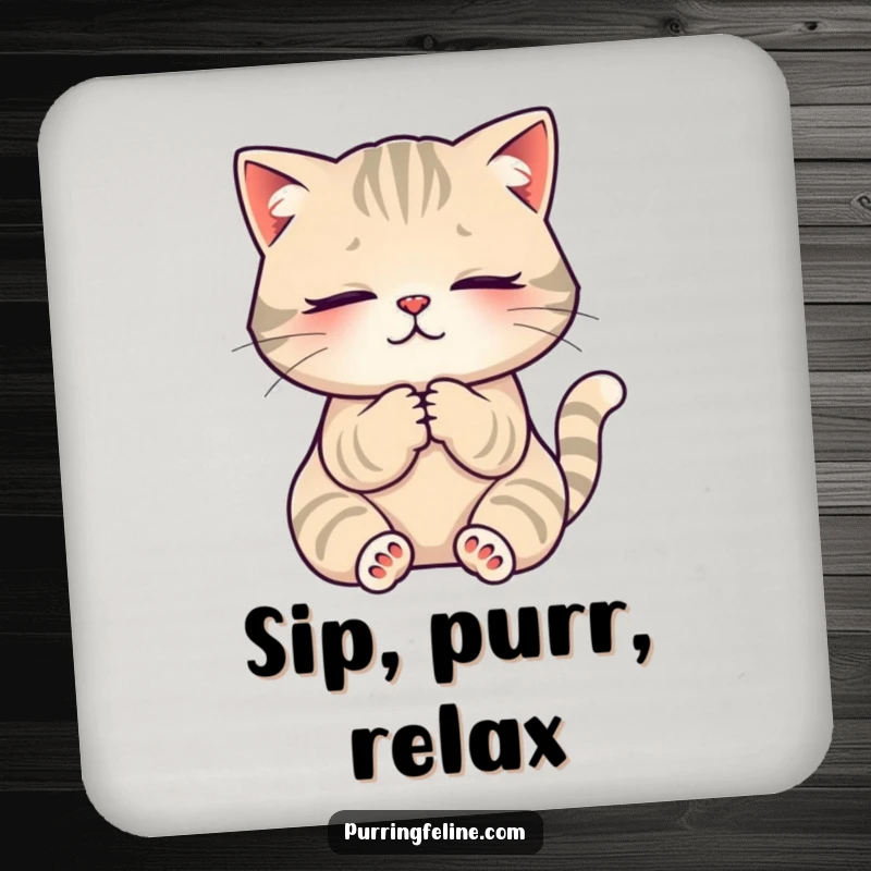 Funny Coaster: A serene cat kneading its paws, protecting surfaces with a quiet, contented expression.