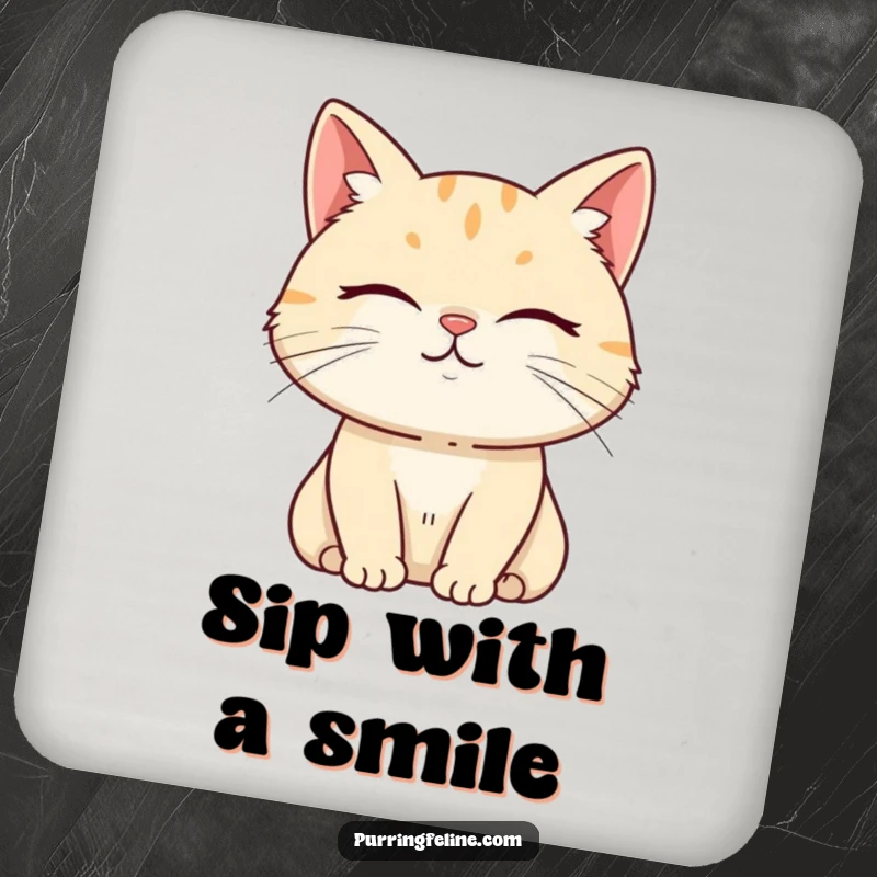 Funny Coasters showcasing a serene cat with a subtle smile, offering humorous protection.